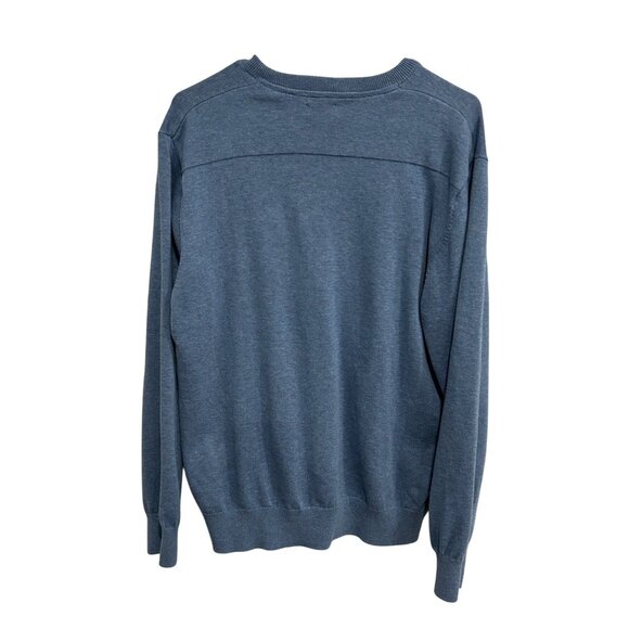 Izod Mens Blue V Neck Sweater Cotton Lightweight Casual Knit Pullover Sz Large - Picture 2 of 9